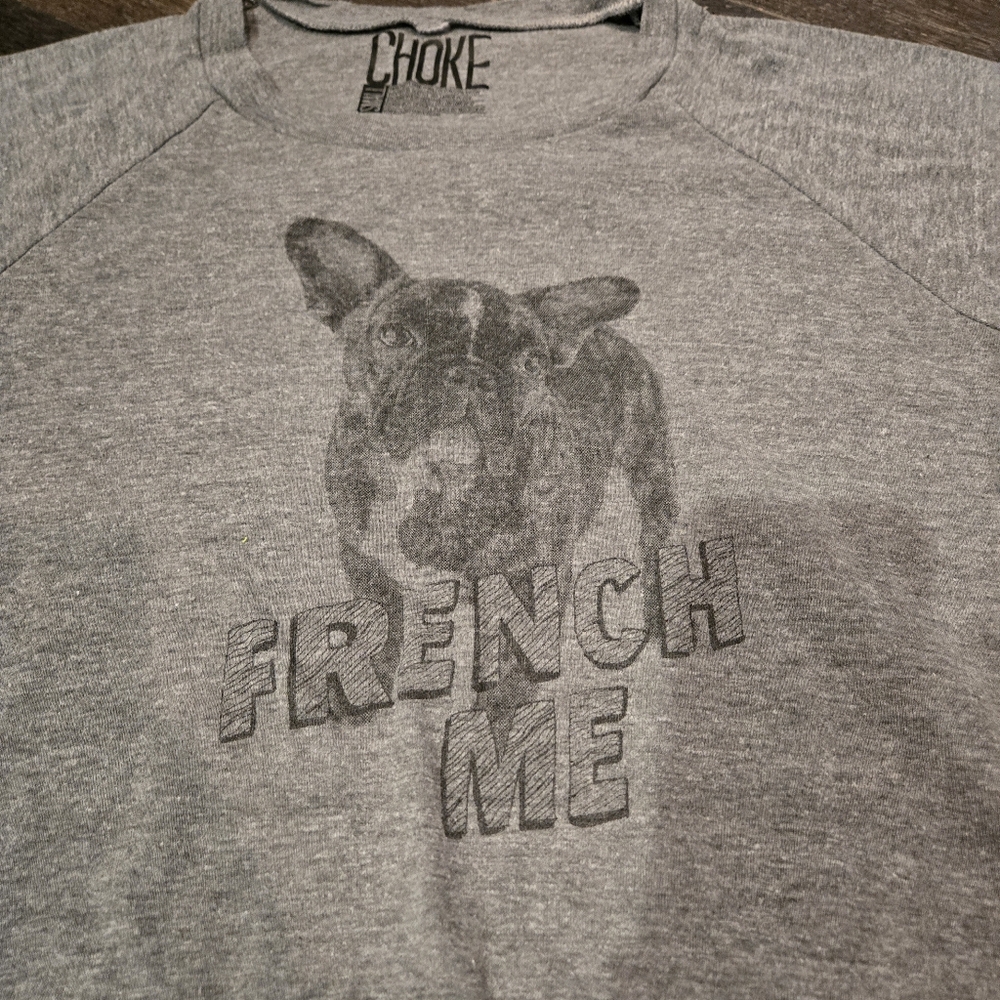 "French Me" Long Sleeve Crop Top - Gray - Frenchie, French Bulldog - SZ Small - Picture 4 of 4